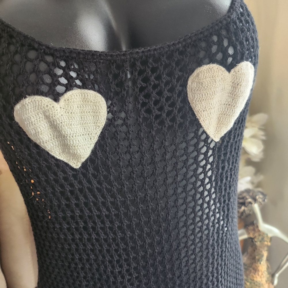 Pitusa Dress Black Crochet Hearts Mini OS - Picture 4 of 7